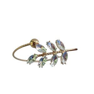 Vintage Rhinestone Leaf Ball Twisted Goldtone Bracelet Adjustable Wedding Delica
